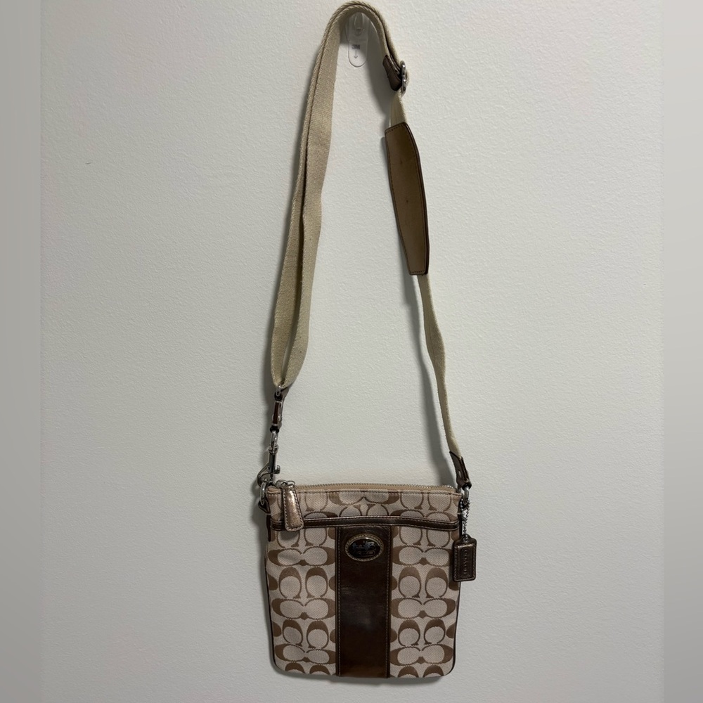 Coach Beige and Brown Signature Shoulder Bag